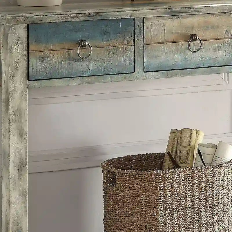 Antique Grey and Teal 3-Drawer Console Table