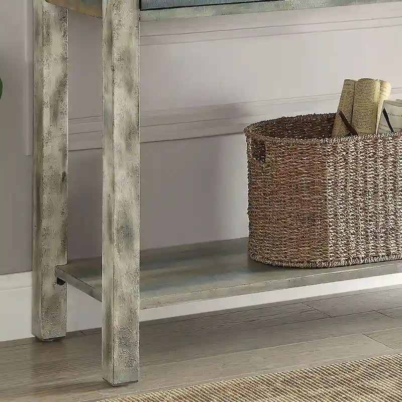 Antique Grey and Teal 3-Drawer Console Table
