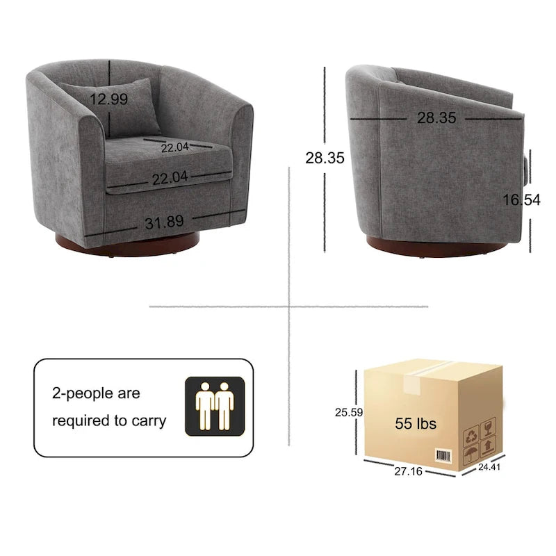 Grey Chenille Swivel Accent Chair with Wood Base