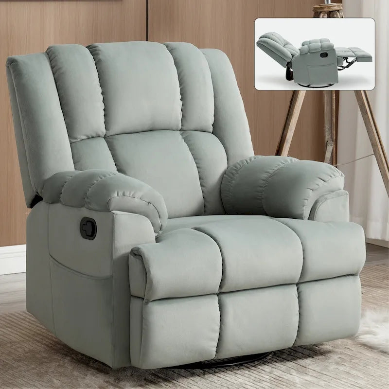 Fabric Recliner Chair with 360-Degree Swivel and Rocking Base