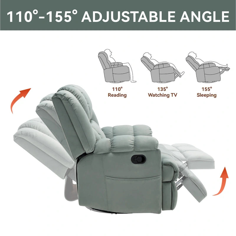 Fabric Recliner Chair with 360-Degree Swivel and Rocking Base