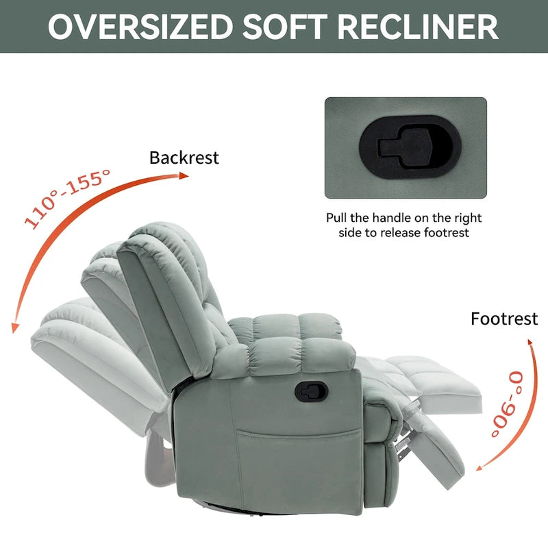 Fabric Recliner Chair with 360-Degree Swivel and Rocking Base