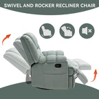 Fabric Recliner Chair with 360-Degree Swivel and Rocking Base