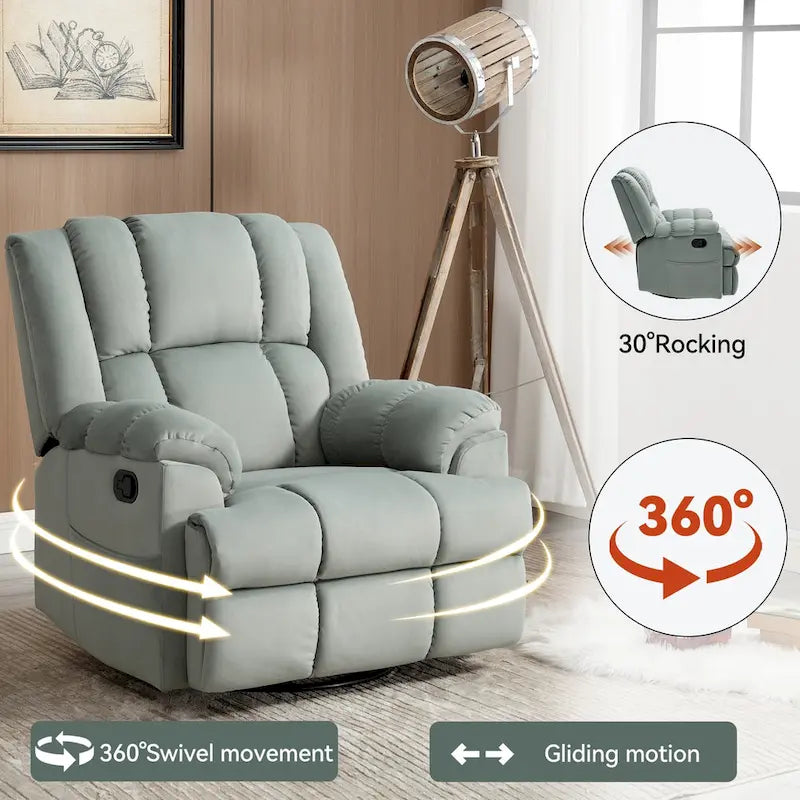 Fabric Recliner Chair with 360-Degree Swivel and Rocking Base
