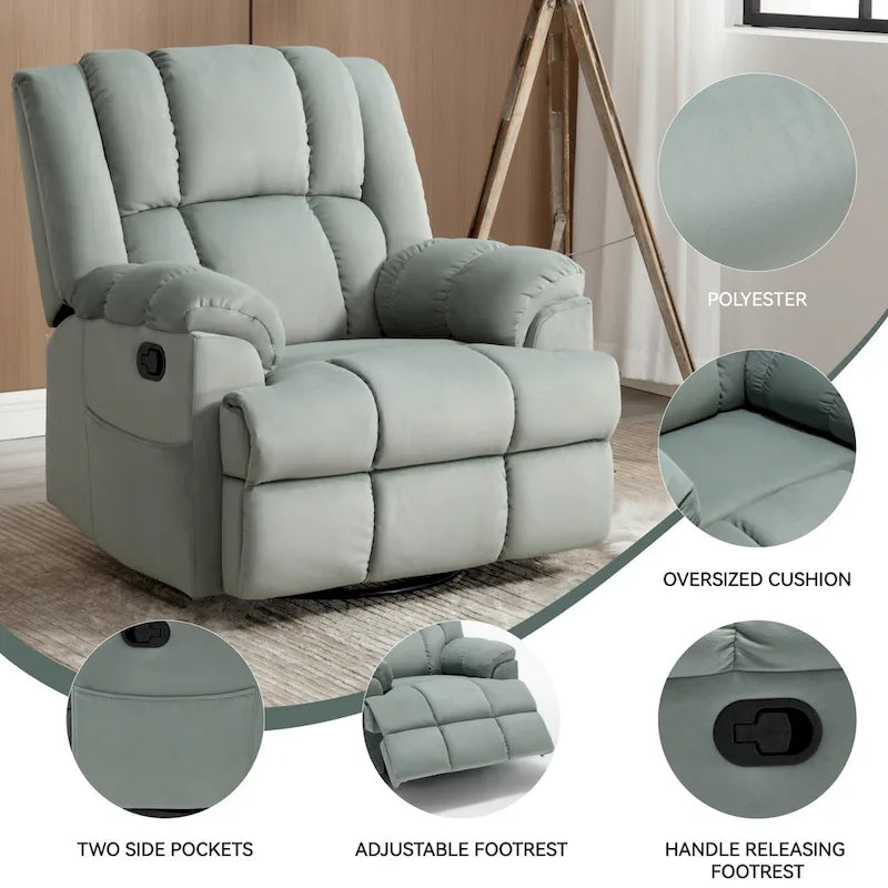 Fabric Recliner Chair with 360-Degree Swivel and Rocking Base