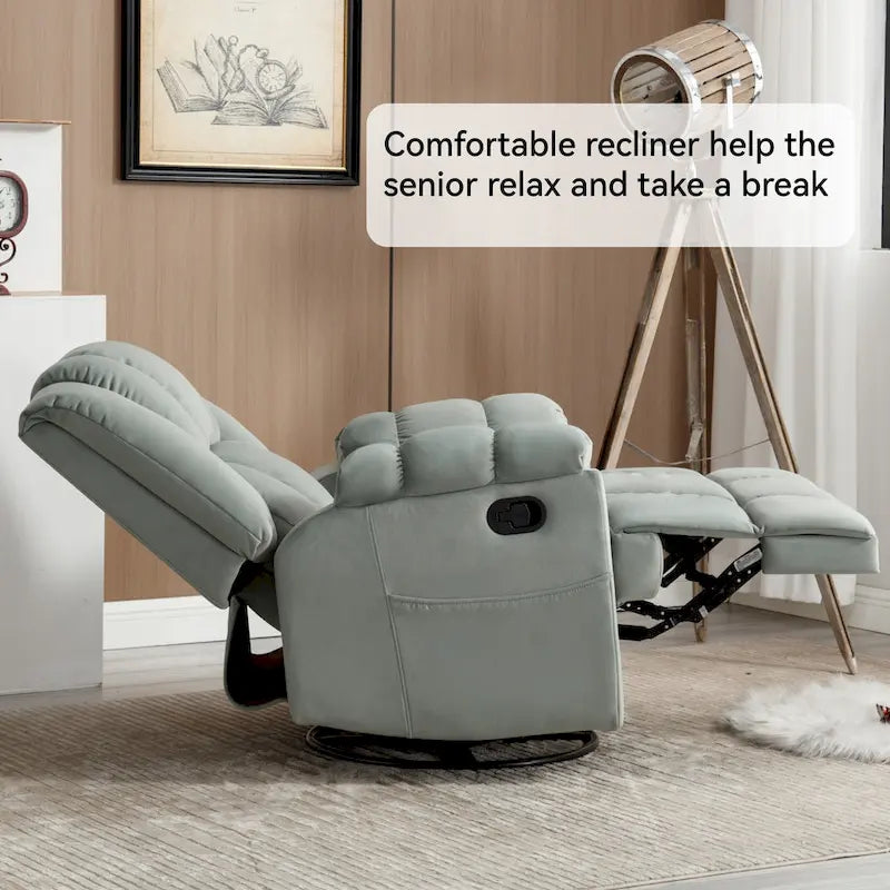 Fabric Recliner Chair with 360-Degree Swivel and Rocking Base