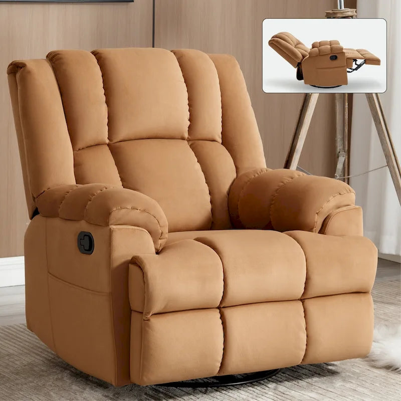 Fabric Recliner Chair with 360-Degree Swivel and Rocking Base