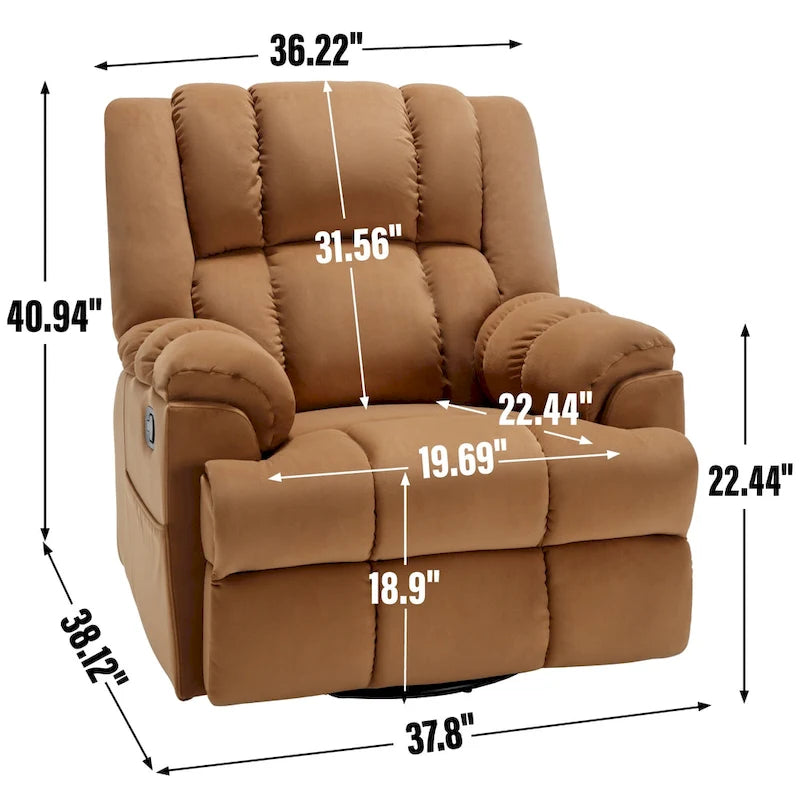 Fabric Recliner Chair with 360-Degree Swivel and Rocking Base