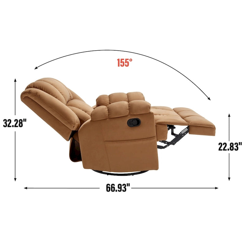Fabric Recliner Chair with 360-Degree Swivel and Rocking Base