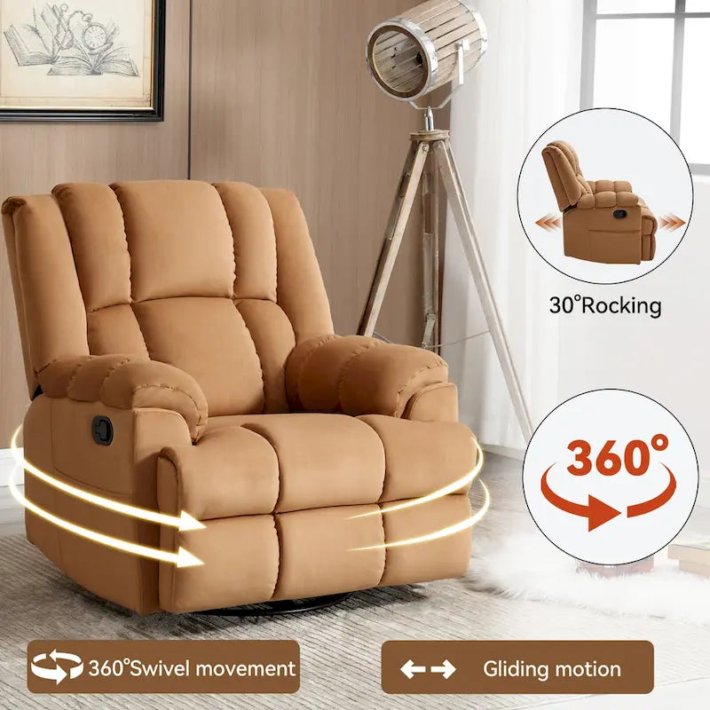 Fabric Recliner Chair with 360-Degree Swivel and Rocking Base