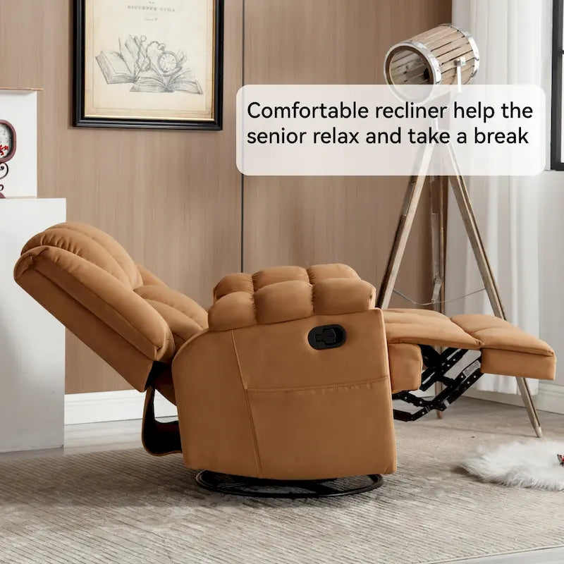 Fabric Recliner Chair with 360-Degree Swivel and Rocking Base