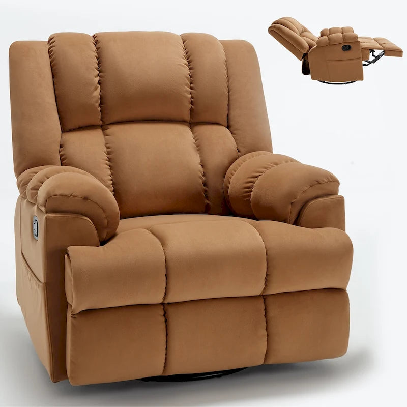 Fabric Recliner Chair with 360-Degree Swivel and Rocking Base