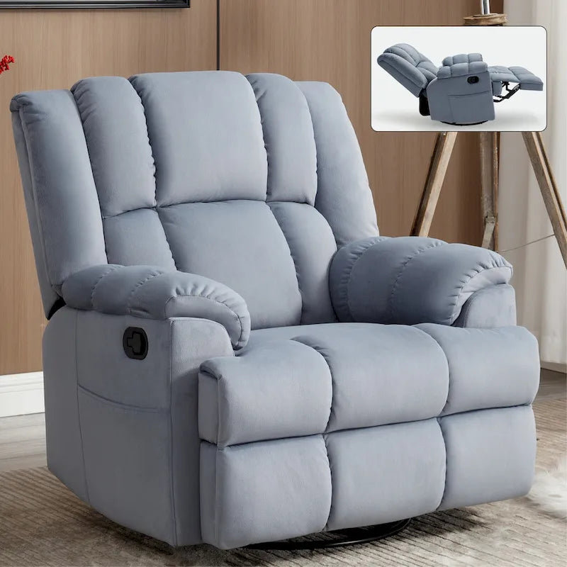 Fabric Recliner Chair with 360-Degree Swivel and Rocking Base