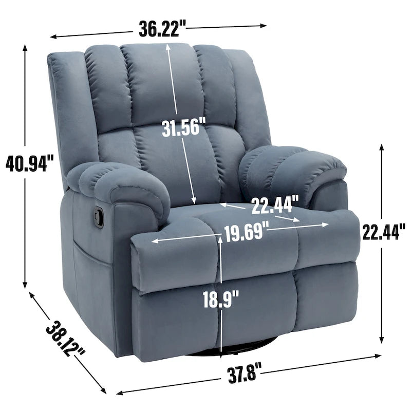 Fabric Recliner Chair with 360-Degree Swivel and Rocking Base