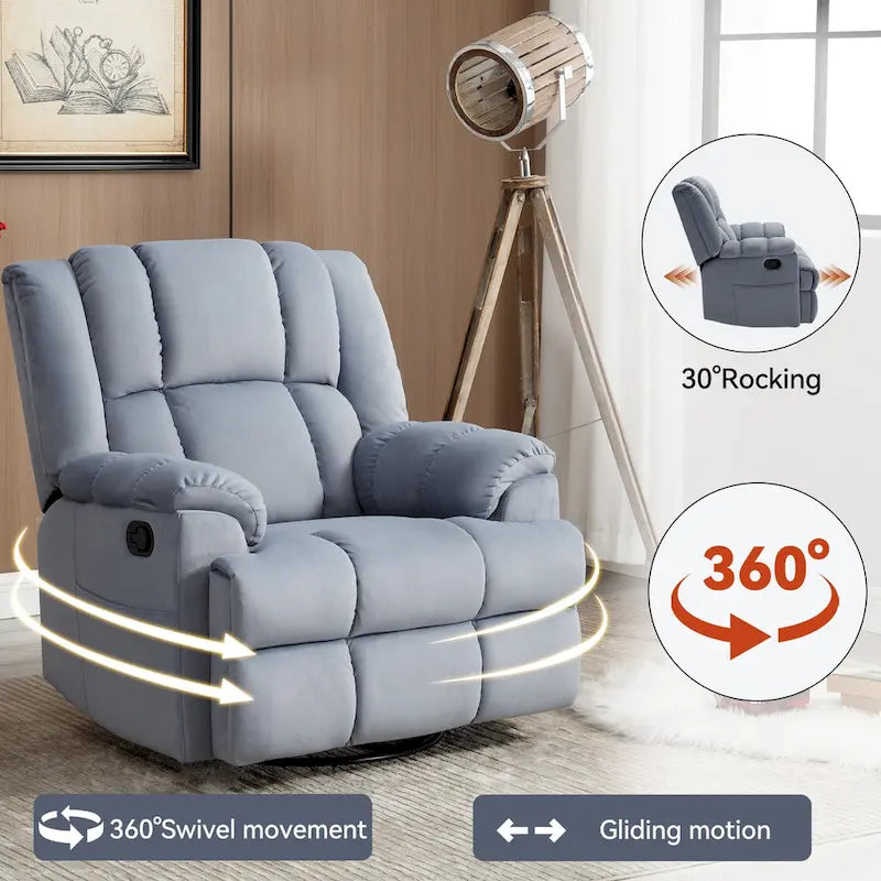 Fabric Recliner Chair with 360-Degree Swivel and Rocking Base