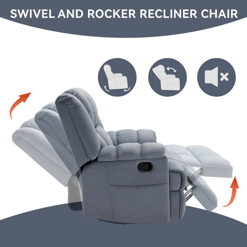 Fabric Recliner Chair with 360-Degree Swivel and Rocking Base