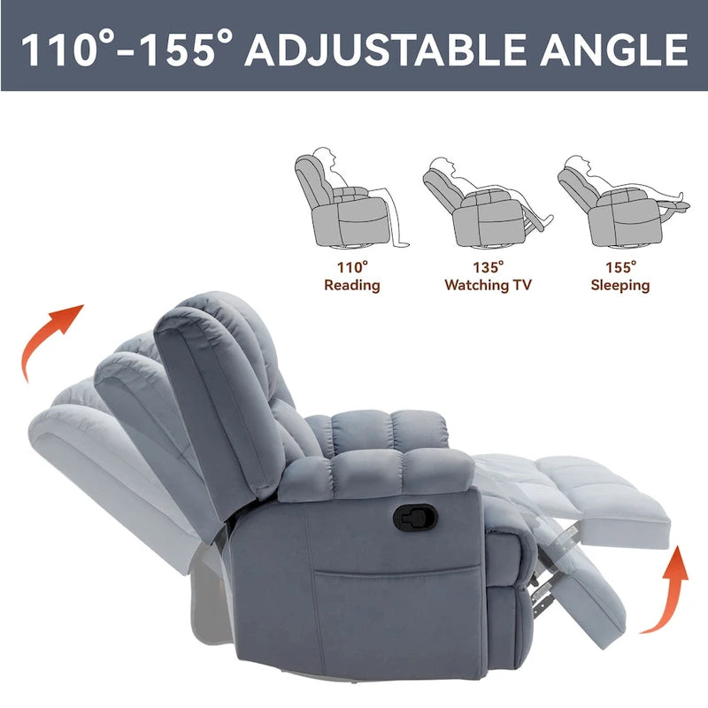Fabric Recliner Chair with 360-Degree Swivel and Rocking Base