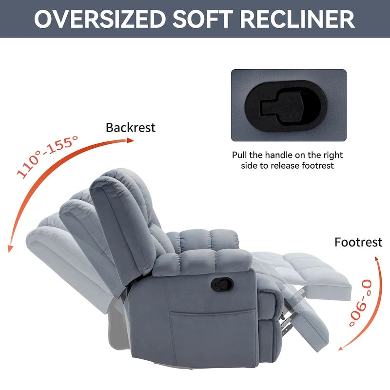 Fabric Recliner Chair with 360-Degree Swivel and Rocking Base