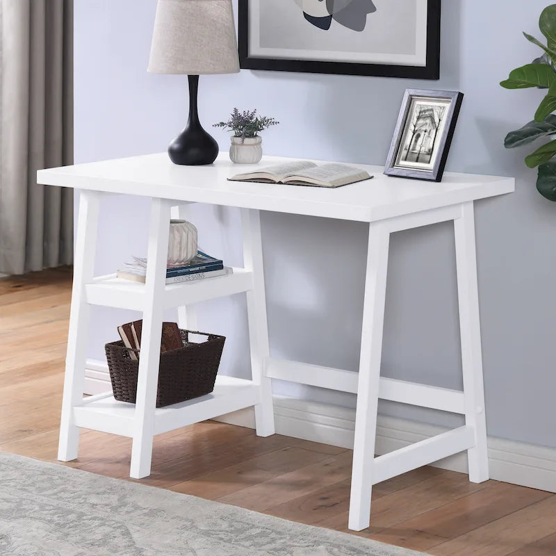Writing Desk with Two Open Shelves and Rubberwood Legs