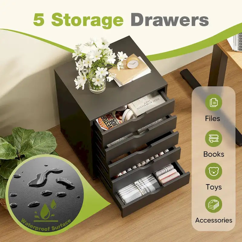 5-Drawer Mobile File Cabinet, Vertical Storage Cabinet with Wheels