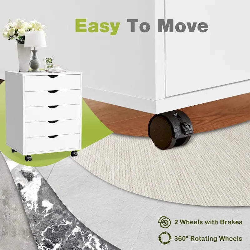 5-Drawer Mobile File Cabinet, Vertical Storage Cabinet with Wheels