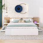 Queen Size Platform Bed with Storage Headboard, Drawers, USB Ports and Outlets