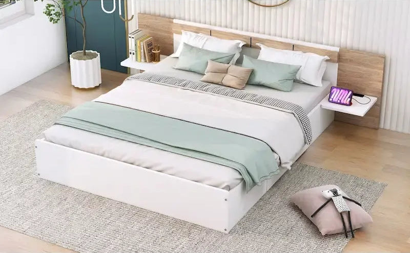 Queen Size Platform Bed with Storage Headboard, Drawers, USB Ports and Outlets
