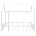 Full Size Metal House Bed Frame with Fence for Kids