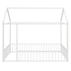 Full Size Metal House Bed Frame with Fence for Kids