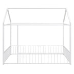 Full Size Metal House Bed Frame with Fence for Kids