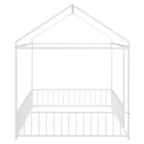 Full Size Metal House Bed Frame with Fence for Kids