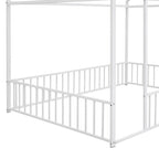 Full Size Metal House Bed Frame with Fence for Kids