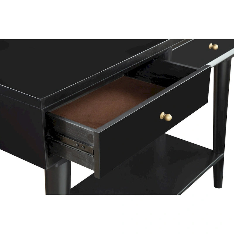 Consoletafel met twee laden en onderste plank, 42 x 14 x 33 in