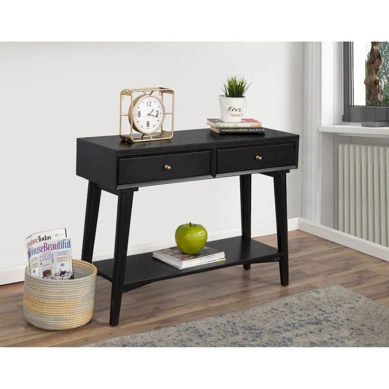 Consoletafel met twee laden en onderste plank, 42 x 14 x 33 in