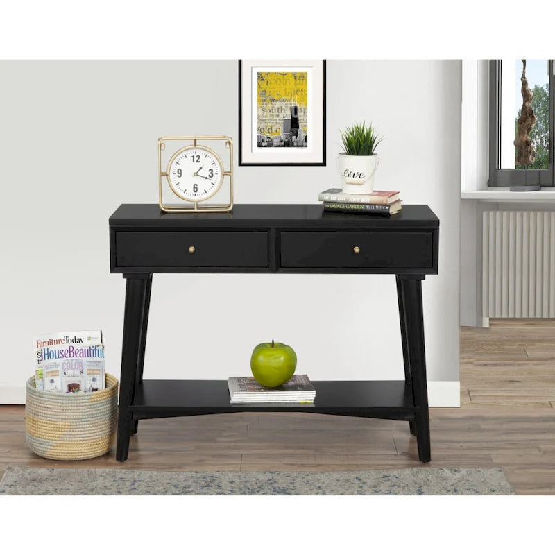 Consoletafel met twee laden en onderste plank, 42 x 14 x 33 in