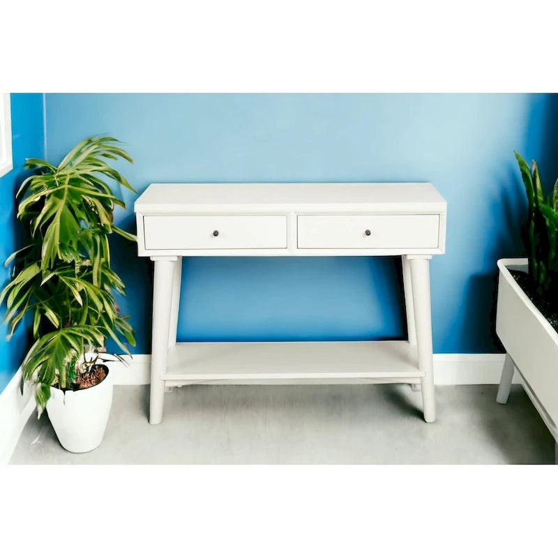 Consoletafel met twee laden en onderste plank, 42 x 14 x 33 in