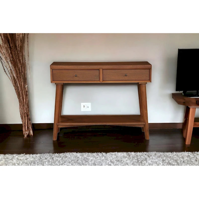 Consoletafel met twee laden en onderste plank, 42 x 14 x 33 in