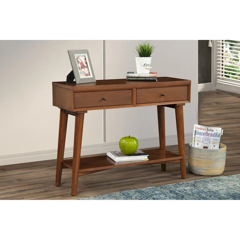 Consoletafel met twee laden en onderste plank, 42 x 14 x 33 in