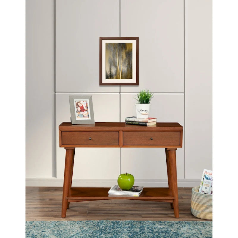 Consoletafel met twee laden en onderste plank, 42 x 14 x 33 in