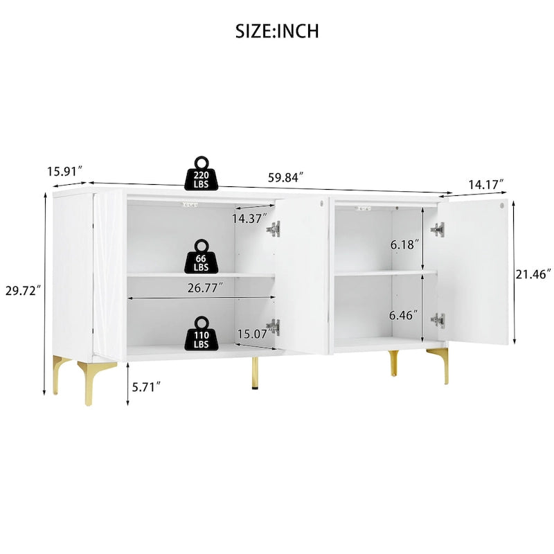 4-Door Sideboard Cabinet with Adjustable Shelves
