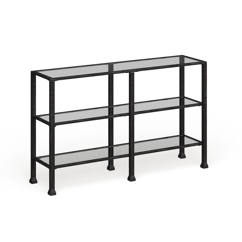 3-Tier Black Metal and Glass Console Table