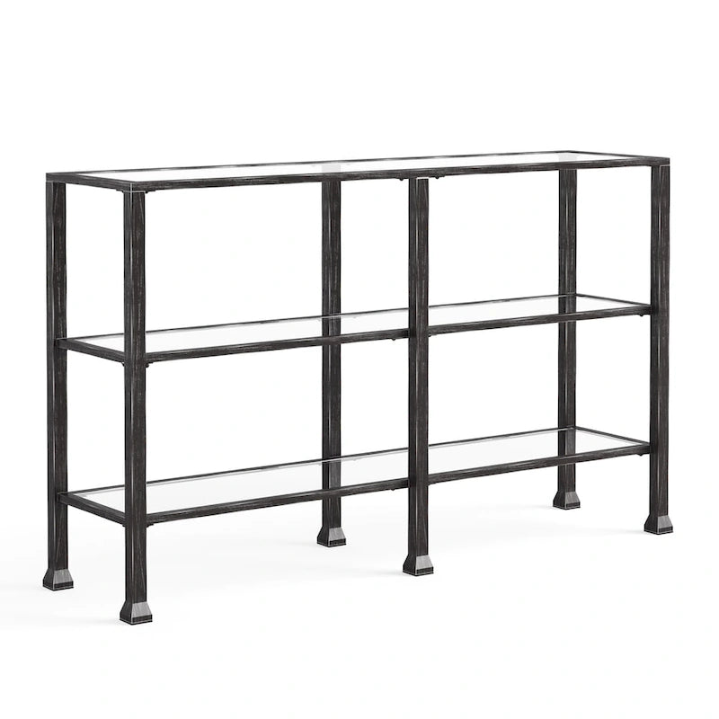 3-Tier Black Metal and Glass Console Table