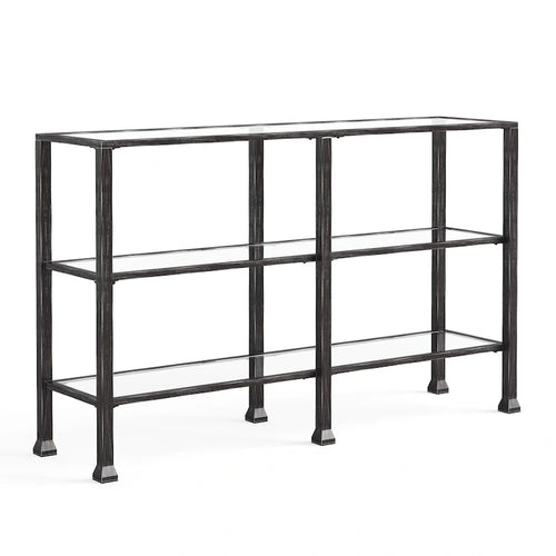 3-Tier Black Metal and Glass Console Table