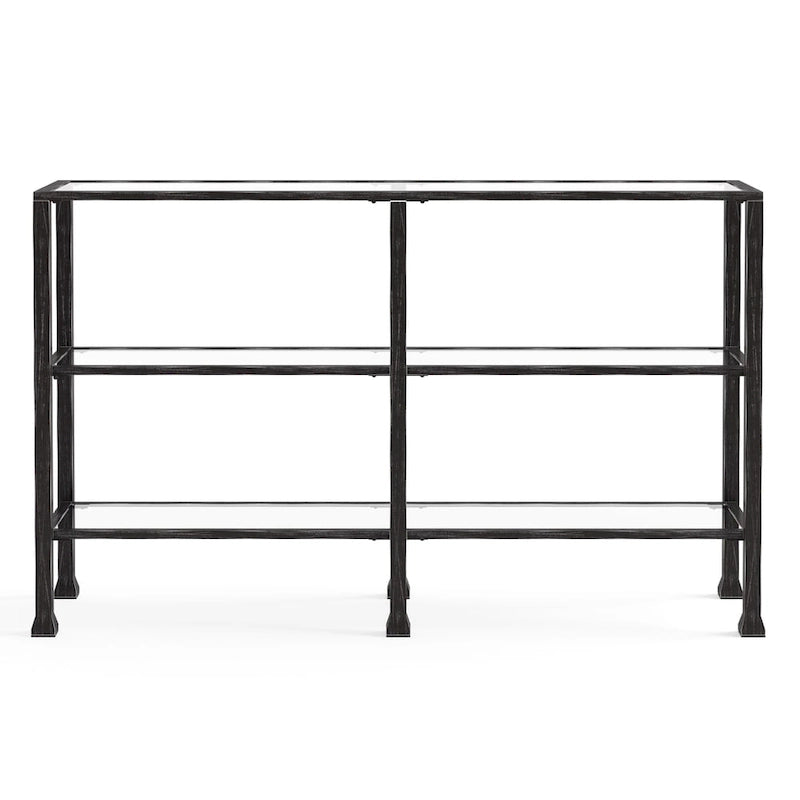3-Tier Black Metal and Glass Console Table