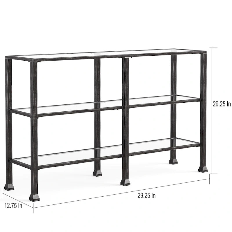 3-Tier Black Metal and Glass Console Table