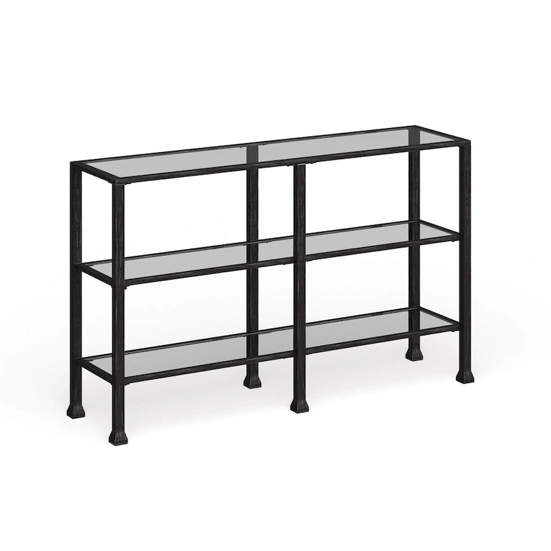 3-Tier Black Metal and Glass Console Table