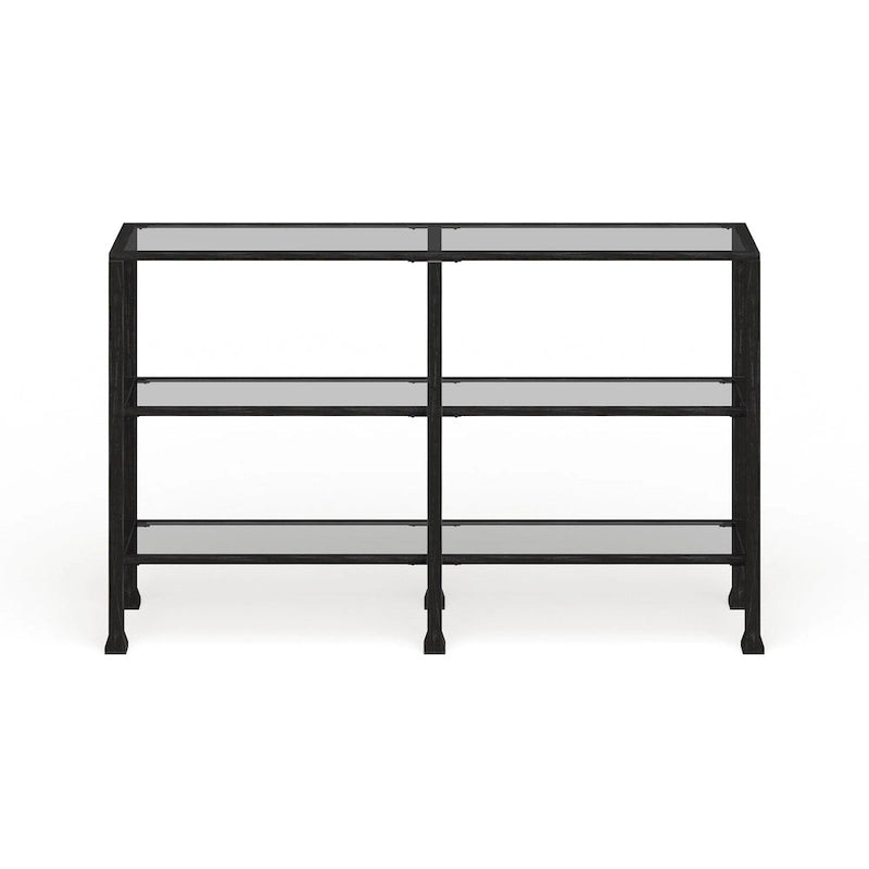 3-Tier Black Metal and Glass Console Table