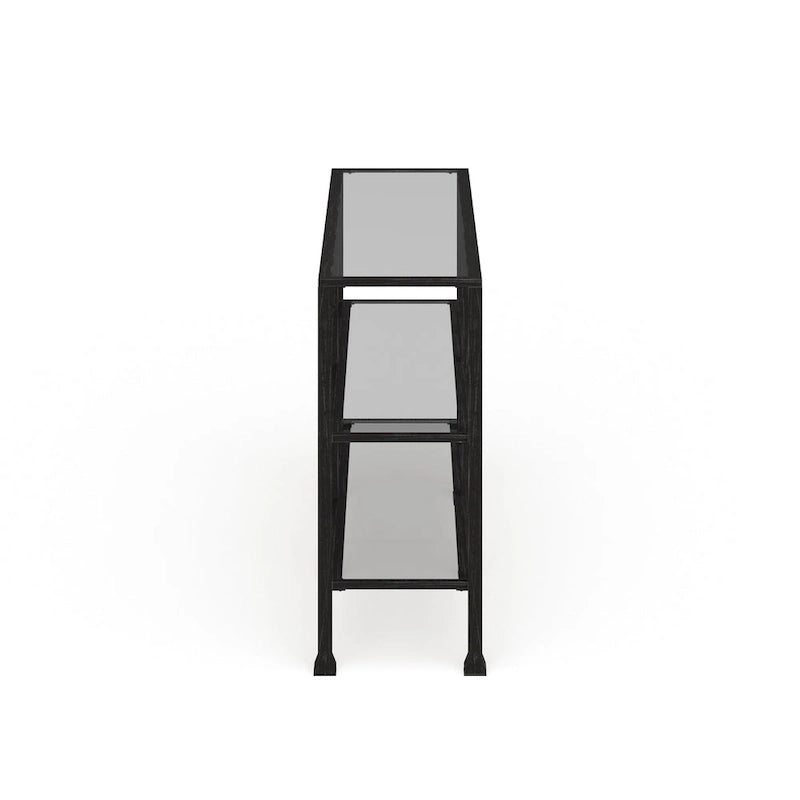 3-Tier Black Metal and Glass Console Table