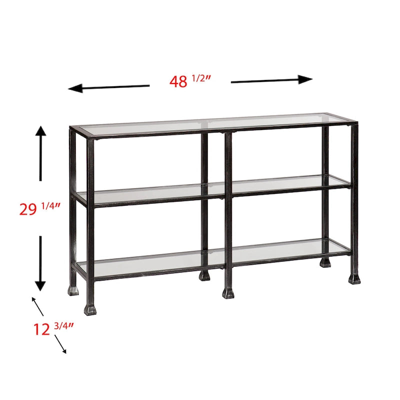 3-Tier Black Metal and Glass Console Table