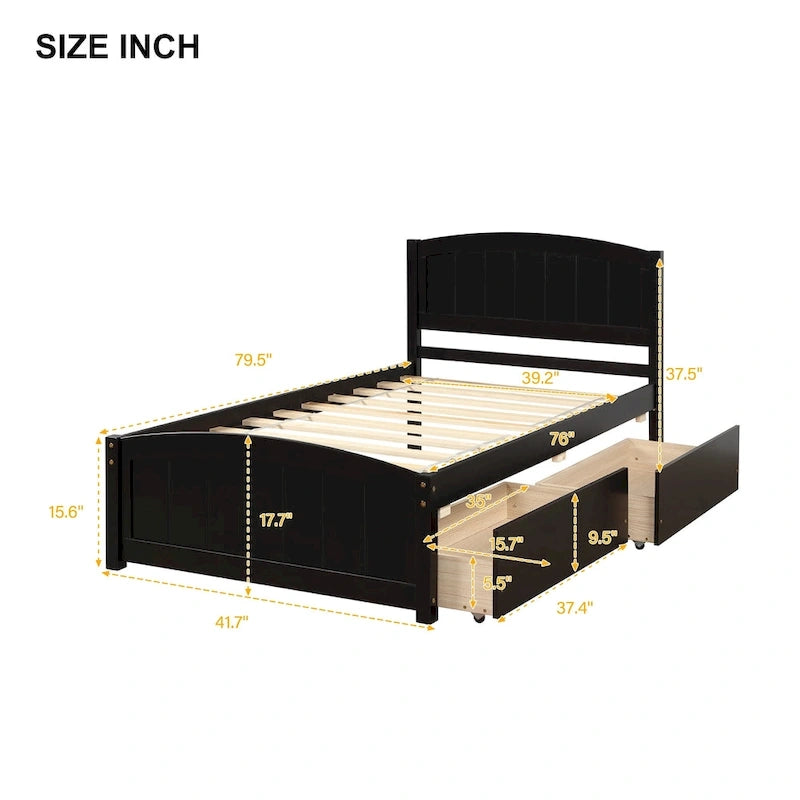 Twin Platform Bed with Two Drawers